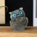 Resin crystal gravel owl figurine, blue eyes decorative craft ornament for home desktop decor. - Labradorite