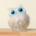 Crystal stone resin owl figurine handmade craft home desktop decor cute ornament gift - Cloudy White Moonstone Style