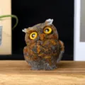 Natural crystal gravel resin owl figurine, creative animal ornament for home desktop decor. - Tiger's Eye (Small Particles)