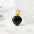 Pendentif Flacon de Parfum en Cristal Noir Couronne Dorée Forme Cœur Accessoire - Obsidienne - Or