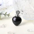 Pendentif flacon de parfum en cristal noir naturel avec bouchon couronne argenté élégant. - Obsidienne - Argent