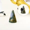 Support de bague conique en pierre naturelle agate mousse pour bureau rangement affichage - Agate mousse