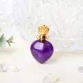Pendentif flacon de parfum en cristal améthyste naturel forme cœur bouchon couronne dorée - Améthyste-Or