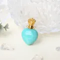 Pendentif flacon de parfum cœur en cristal turquoise naturel couronne dorée variante. - Amazonite - Or