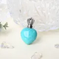 Pendentif flacon de parfum cœur en cristal naturel, pierre turquoise avec bouchon couronne. - Amazonite-Argent