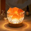 Luce notturna d'ambiente in pietra aromatica di cristallo con ciotola di vetro e base in legno. - Stile Sale Arancione / Olio di Sakura