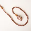 Collana di Pietra di Cristallo Naturale Fatto a Mano Pendente Corda Marrone Stile! - Dente di Cristallo Giallo + Tasca in Rete Marrone