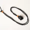 Collana di cristallo in corda nera intrecciata a mano con tasca a rete regolabile e pietra lucida. - Ossidiana Con Borsa a Rete Nera