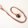 Collana in pietra di cristallo macramè fatta a mano con cordino marrone e perline legno. - Ossidiana + Tasca in Rete Marrone