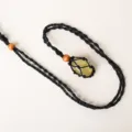 Collana con ciondolo in pietra di cristallo intrecciata a mano con tasca a rete regolabile. - Citrino Con Borsa a Rete Nera