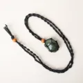 Pendente con pietra burattata in cristallo naturale rete di corda intrecciata collana - Avventurina Verde Con Borsa a Rete Nera