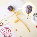 Natural crystal crushed stone rose flower ornament gold stem home decor Valentine gift - Lilac