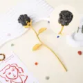 Natural crystal gravel resin black rose ornament, gold stem home decor valentine gift. - Obsidian