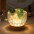 Lampada diffusore di aroma in cristallo con base in legno e pietre verdi per la decorazione della casa. - Stile Fluorite Verde / Olio di Sakura
