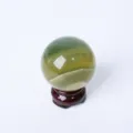 Natural green fluorite crystal sphere stone ball ornament with wooden base for home decor 5-6cm - 5-6cm