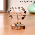 Handmade crystal money tree smoky quartz gemstone tree with wood slice base decor. - Smoky Quartz