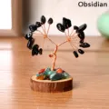 Natural obsidian crystal money tree with wooden base handmade gemstone tree home decor - Obsidian