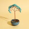 Turquoise crystal money tree ornament in ceramic pot, gemstone bonsai tree for home decor. - 9 Branches 9 Beads / Blue Turquoise