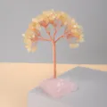 Crystal money tree gemstone tree of life ornament with raw rose quartz base for home decor - Yellow Crystal (Pink Crystal Base)
