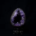 Natural Uruguayan amethyst geode egg crystal cluster with wooden base for wealth display. - No.3 Dinosaur Egg Amethyst Cluster Ornament With Base