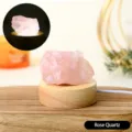Natural raw rose quartz crystal night light with cozy wooden LED base for bedroom home decor gift - Pink