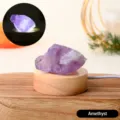 Natural raw crystal amethyst night light with wooden LED base for bedroom decor SKU variant - Purple