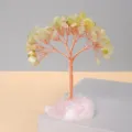 Kristall Geldbaum Ornament mit rohem Rosenquarz Sockel und Kupferdraht Ast Deko - Zitronengelber Kristall (Rosa Kristall Basis)