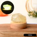 Natural citrine crystal raw stone night light with wooden base for bedroom home decor - Yellow