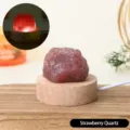 Natural strawberry quartz crystal night light with wooden base, perfect bedroom decor and gift. - Pink