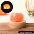 Orange Himalayan Salt Lamp with Wooden Base, Natural Crystal Stone Night Light for Bedroom. - Orange