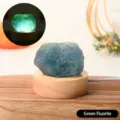 Natural green fluorite crystal night light with wooden base USB powered bedroom home decor lamp - Green