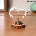 Arbre de vie en cristal Howlite fait main fil pierre avec socle en tranche de bois - Turquoise Blanche