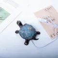 Natural crystal turtle ornament with blue crystal shell and power cord for office desk decor. - Celestite Turtle / With LED Lights