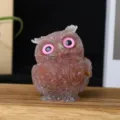Crystal Resin Owl Figurine Cute Animal Ornament Desktop Decor Natural Crystal Stone Craft - Strawberry Quartz