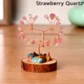 Arbre à argent en pierre de cristal naturel avec base en bois, décoration porte-bonheur artisanale. - Quartz Fraise