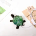 Natural crystal green stone turtle figurine USB powered desktop ornament for home office desk. - Green Fluorite Turtle / With LED Lights