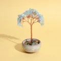 Arbre a argent en cristal bonsai deco avec pierres bleues et pot en ceramique bureau - 9 Branches 9 Perles / Aigue-marine
