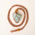 Natural rough green crystal stone net pocket woven necklace handmade adjustable rope - Green Fluorite - Brown Mesh Pocket