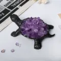 Natural crystal turtle ornament with amethyst cluster shell desktop decor for home office room. - Amethyst Turtle / Without Lights
