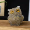 Crystal crushed stone epoxy resin owl ornament, cute animal tabletop decoration for home. - Gold Rutilated Quartz