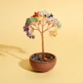 Arbre d'argent en cristal avec base en ceramique et pierres precieuses colorees pour chance. - 9 Branches 9 Perles / Arc-en-ciel
