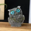 Crystal chip epoxy resin owl figurine, cute desktop decor ornament for home and living room. - Labradorite