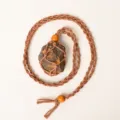 Handmade braided rope necklace with natural raw stone pendant, vintage adjustable rope design. - Tiger's Eye - Brown Mesh Pocket