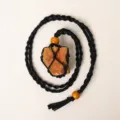 Handmade woven black rope necklace with natural raw stone pendant and wooden beads for daily wear. - Tiger's Eye - Black Mesh Pocket