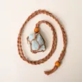 Handmade Woven Stone Net Necklace Variant Adjustable Crystal Pendant Cord with Wood Beads - Green Aventurine - Brown Mesh Pocket