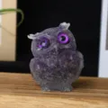 Crystal Resin Owl Figurine Purple Gemstone Animal Statue Decor for Desktop Home Room - Amethyst