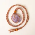 Hand-woven crystal stone net bag braided necklace adjustable pendant raw amethyst jewelry - Amethyst - Brown Mesh Pocket