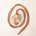 Natural stone crystal woven net pocket necklace pendant with wooden beads adjustable handmade. - Citrine - Brown Mesh Pocket