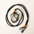 Handcrafted natural stone pendant necklace with adjustable woven rope and wooden beads. - Citrine - Black Mesh Pocket