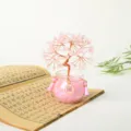 Rose quartz crystal money tree ornament for car and office desktop decor with Fu charm. - Pink Crystal Blessing Tree Ornament / Pink